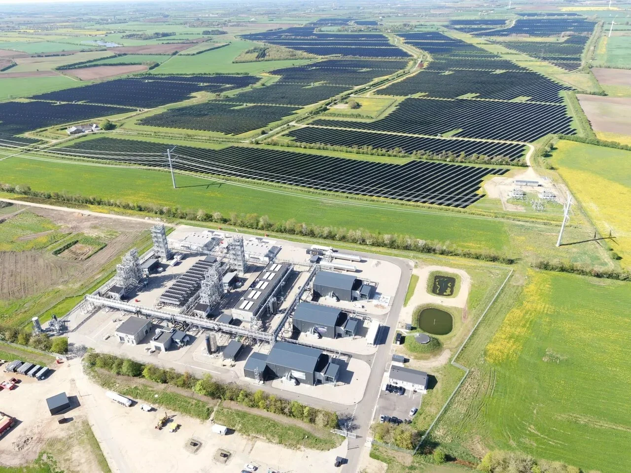 The Kassø commercial e-methanol facility in Denmark surrounded by renewable energy infrastructure